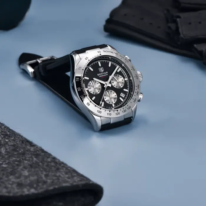 BENYAR nouvelles montres à Quartz décontractées pour hommes lunette en acier bracelet en Silicone étanche multifonctionnel montre-bracelet lumineuse pour homme
