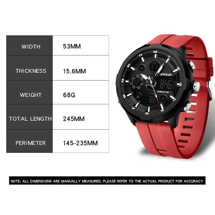 Montre numérique SANDA 9053 résistante à l'eau avec affichage LED et chronographe pour homme style sportif et casual occasions spéciales