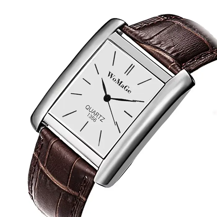 Montre-bracelet carrée en cuir unisexe