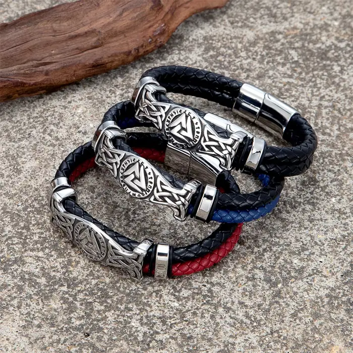 Bracelet multicouche en cuir véritable pour hommes
