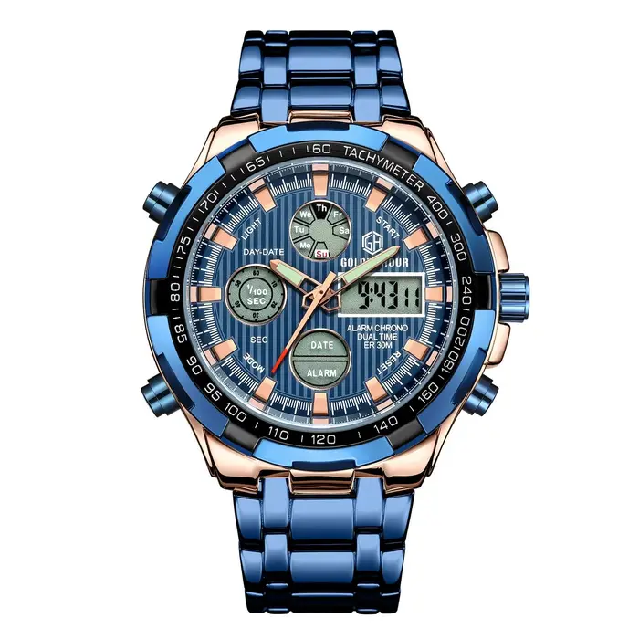 GOLDEN HOUR Top marque de luxe hommes montres affaires Quartz décontracté double affichage montre lu