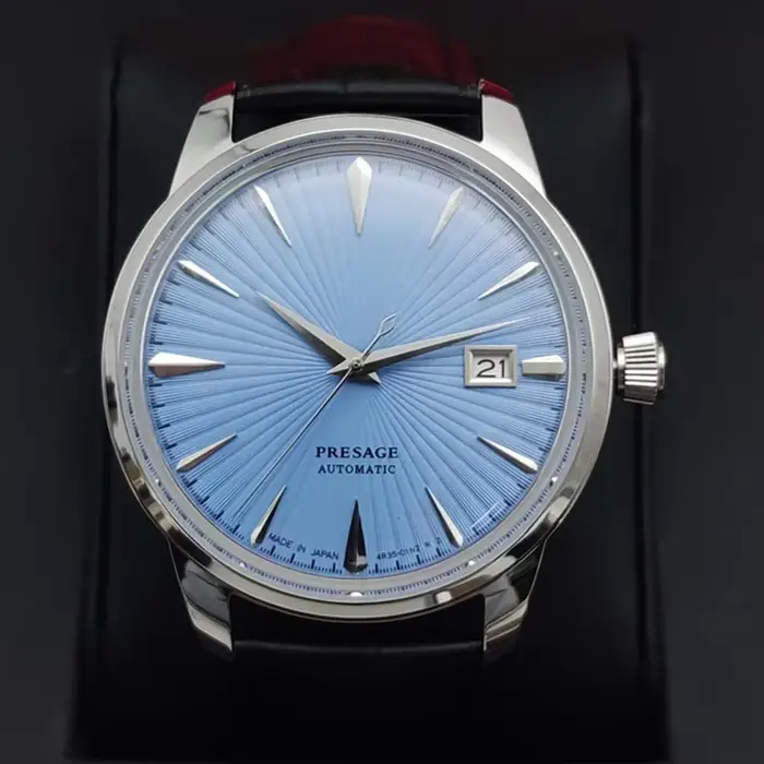Montre mécanique vintage pour homme de 40 mm, boîtier en or rose, verre acrylique bulle, bracelet en