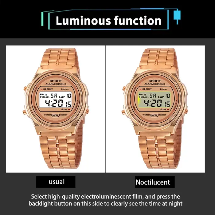 Femmes décontracté LED montre électronique rétro bracelet en acier inoxydable dames LED