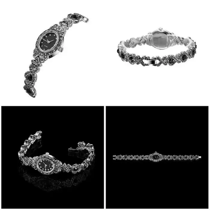 Montre à Quartz Vintage Strass Bracelet Alliage Sculpté Mode Rétro Cadeau Femme Occasions Spéciales