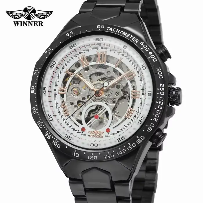 Nouvelle marque de luxe classique montre squelette en or pour hommes montres mécaniques bracelet en acier inoxydable