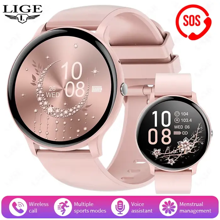 Montre connectée LIGE étanche pour femmes, surveillance de la fréquence cardiaque et de la pression 