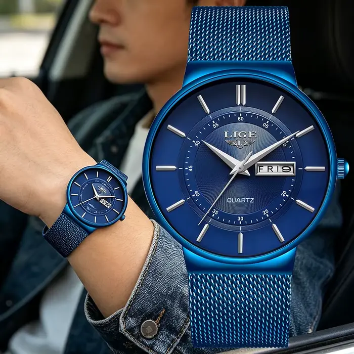 Montre Homme LIGE 2026 – Montre-Bracelet à Quartz Simple et Tendance pour Affaires