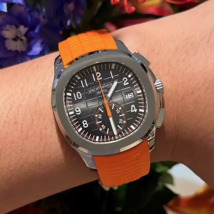 Specht & Söhne nouveau classique 5167 montre pour hommes couleur Orange saphir cristal caoutchouc Sr