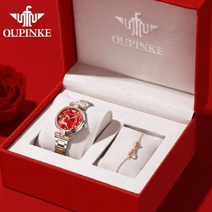 OUPINKE 3180 montre-bracelet mécanique pour femme élégant luxe bracelet en acier or Rose double calendrier montres entièrement automatiques pour dames