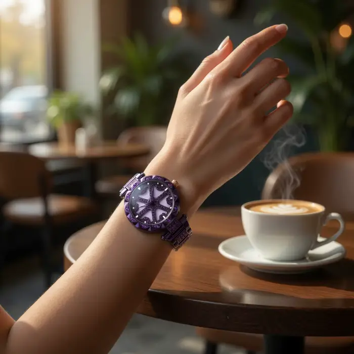Montre à Quartz Binda Sertie de Cristaux Cadran Rotatif Élégante et Polyvalente Femme Occasions Spéciales
