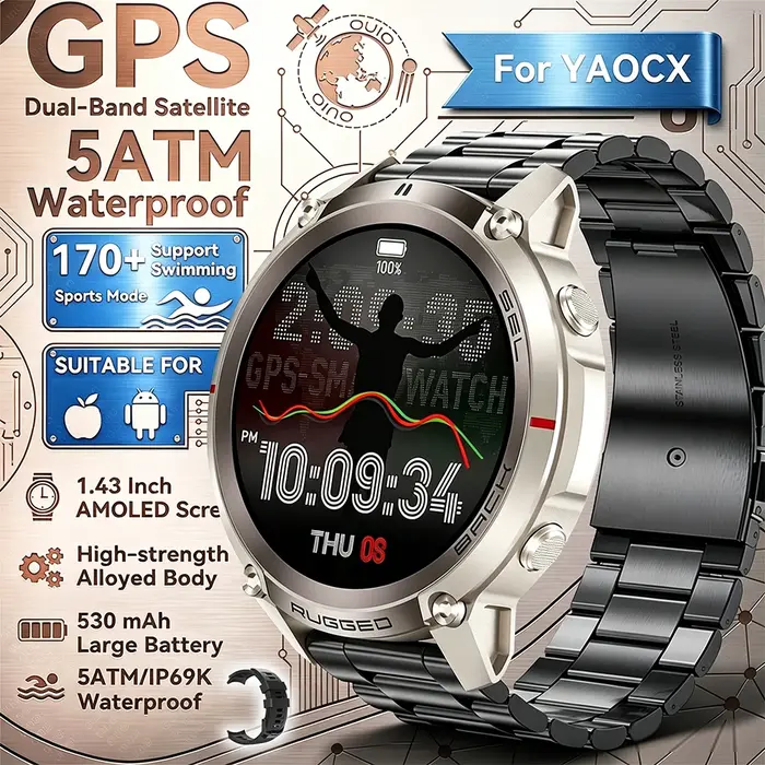 Montre GPS d'extérieur avec 170 modes sportifs, moniteur de fréquence cardiaque, suivi du sommeil et plus de 170 langues supportées pour homme et femme