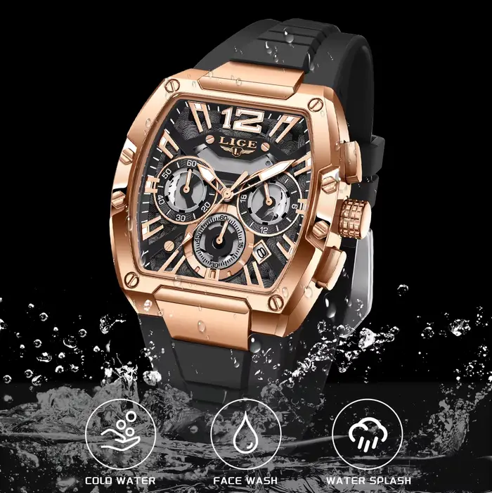 2025 LIGE nouvelle montre pour hommes chronographe Quartz Tonneau cadran doré sport horloge décontracté mode bracelet