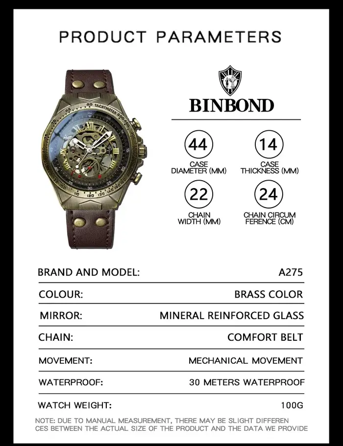 Binbond hommes montre mécanique mâle décontracté Bronze Style rétro automatique