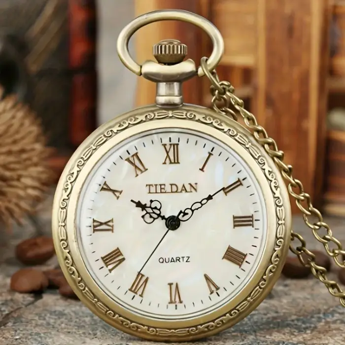 Montre de poche à quartz vintage Bronz pour hommes avec chiffres romains