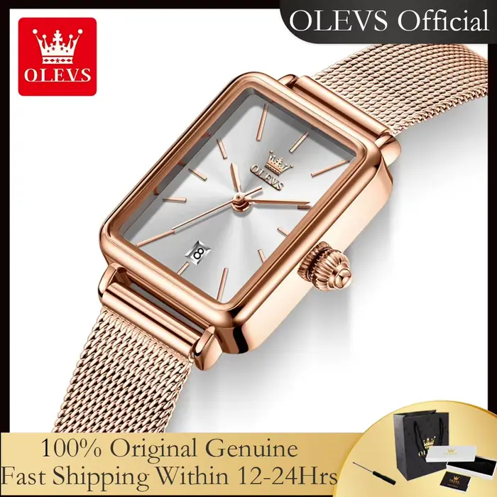 OLEVS 3692 montre à Quartz originale avec boîte-cadeau pour femme Ultra mince mode Simple carré Auto Date étanche dames