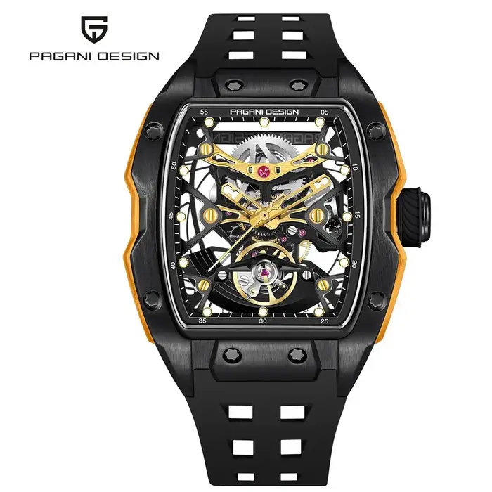 Montre-bracelet mécanique automatique pour homme en acier inoxydable saphir avec bracelet en caoutchouc pour occasions décontractées et élégantes