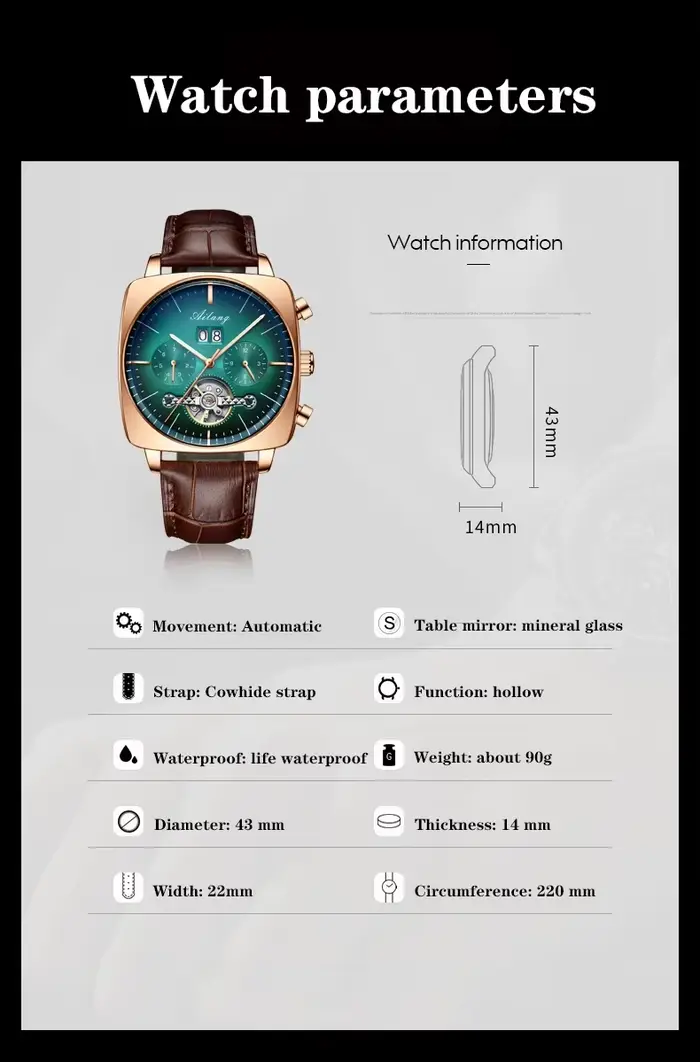 Montre mécanique automatique à grand cadran avec technologie IA