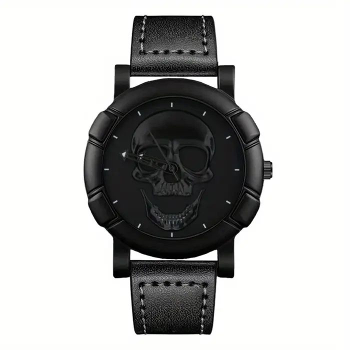 Montre RUNERR à Quartz Motif Tête de Mort Homme Occasions Spéciales Bracelet Cuir PU Bronze Noir