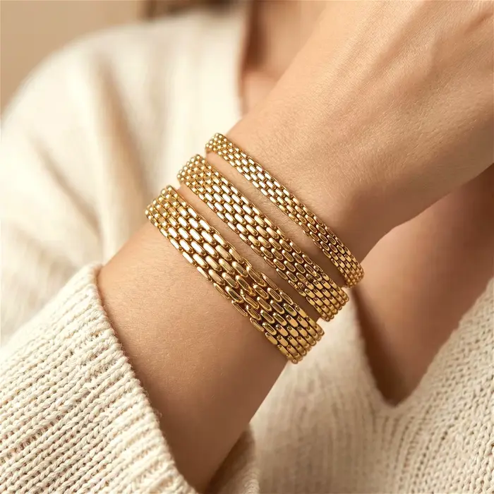 Bracelet chaîne en maille d'acier inoxydable plaqué or 3/6/8 mm pour femme