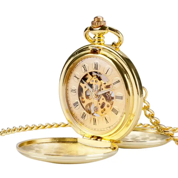 Montre à gousset — Montre de poche squelette lisse couleur or