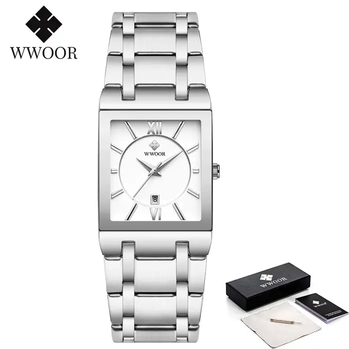 WWOOR – montre carrée blanche pour hommes