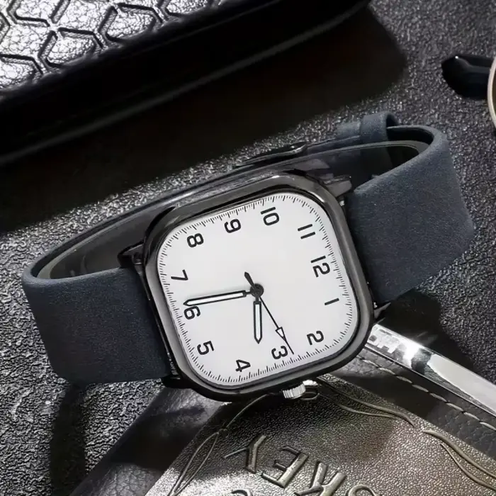 Mode hommes montres décontracté carré montre à Quartz bracelet en cuir montre-bracelet
