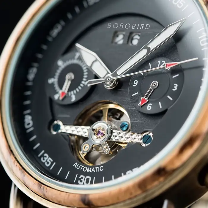Montre mécanique en bois BOBO Bird étanche pour homme avec ventilation manuelle, cadran lumineux et bracelet en bois pour hommes élégants occasions spéciales