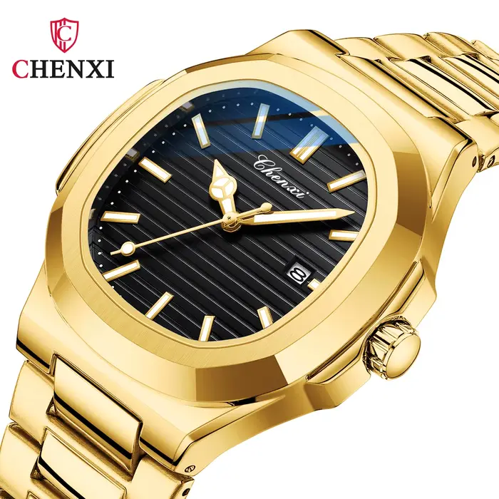 Montre étanche en acier inoxydable doré pour homme