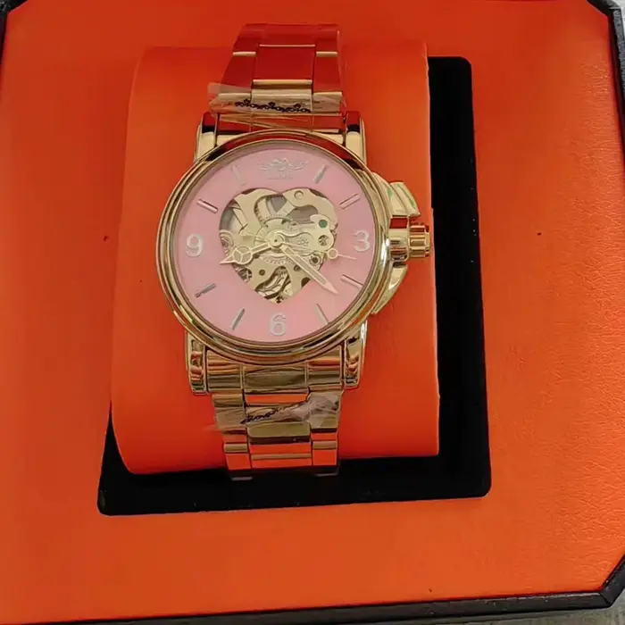 Nouvelle mode élégante rose or squelette montre automatique pour les femmes