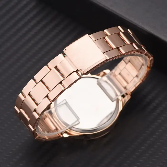 Montre Rose Luxueuse DQG Femme Bracelet Acier Inoxydable Cadran Numéros Romains Occasions Spéciales