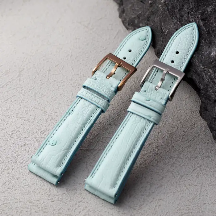 Bracelet en cuir d'autruche raystray rétro bleu glacier pour homme et femme adapté aux montres anciennes et modernes occasions spéciales