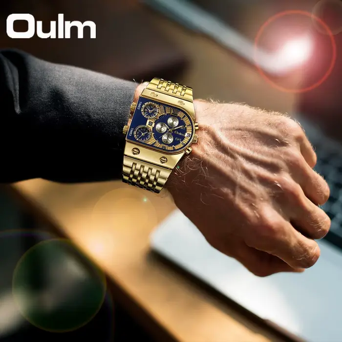 Montre carrée homme Oulm quartz avec fonction horaire multi-fuseau audacieuse pour aventuriers modernes occasions spéciales