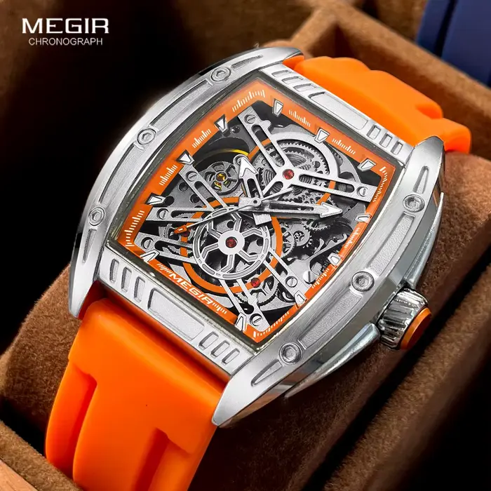 Montre mécanique orange tendance MEGIR pour homme