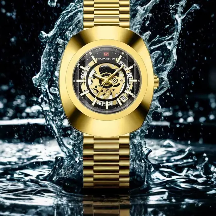 Montre VA VA VOOM 2514 en acier inoxydable avec calendrier complet et résistance à l'eau pour hommes occasions spéciales
