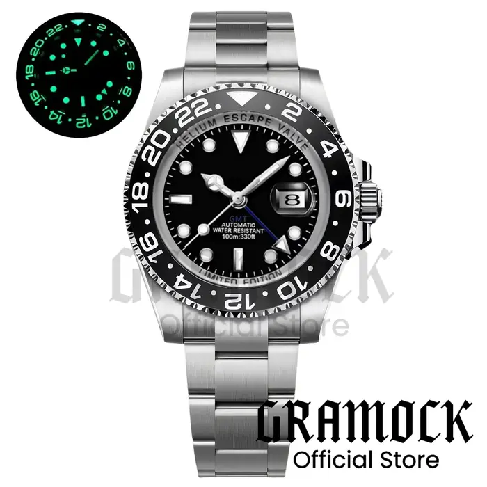 Montres automatiques pour hommes GMT noires et violettes