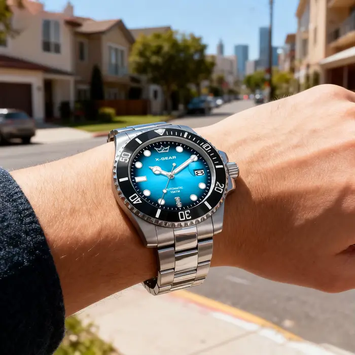Montre fantôme d'eau bleu profond classique pour hommes