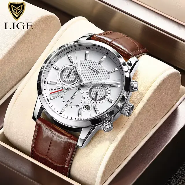LIGE 2025 montre hommes mode sport horloges à Quartz hommes montres haut de gamme en cuir militaire 
