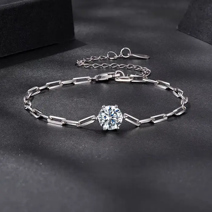 Bracelet en argent sterling 925 avec moissanite 0.65cm certifiée pour femmes, bijou classique pour occasions spéciales