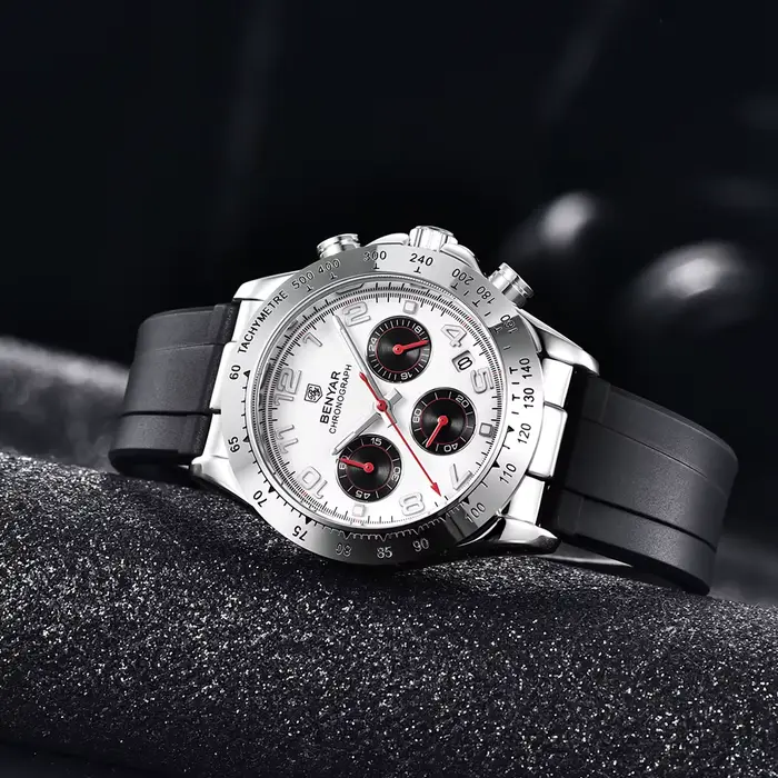 Montre de sport en acier inoxydable BENYAR avec chronographe résistant à l'eau pour homme, plongeur, date automatique, aiguilles lumineuses, style luxueux, pour diverses occasions et activités sportives