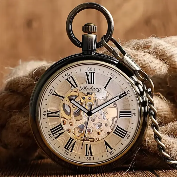 Montre de poche rétro en alliage avec mouvement automatique pour hommes et femmes occasionnels spéciaux