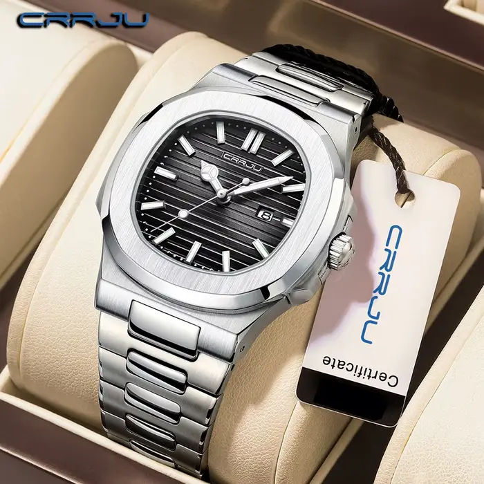 CRRJU hommes montre 2024 luxe haut marque montres à Quartz affaires Simple Ultra mince lumineux montre-bracelet
