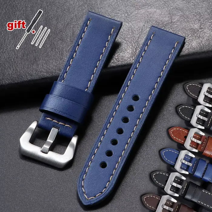 Bracelet de montre en cuir véritable vintage poli et mat avec pin buckle pour montres traditionnelles occasions spéciales femmes hommes