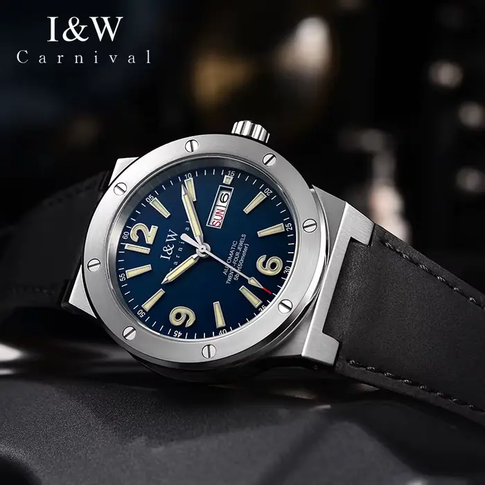 Montre homme Carnival automatique avec résistance à l'eau 5 barres pour homme élégance et polyvalence montres mécaniques acier inoxydable cuir bracelet quartz analogique multifonction horlogerie de luxe occasions spéciales