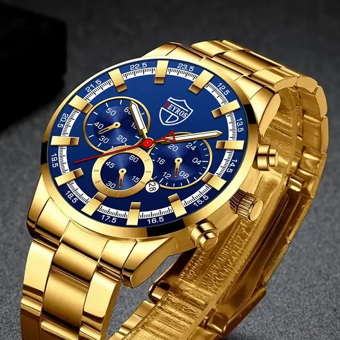 Mode hommes montres de luxe hommes sport or acier inoxydable Quartz montre-bracelet homme affaires montre en cuir décontractée часы мужɔе