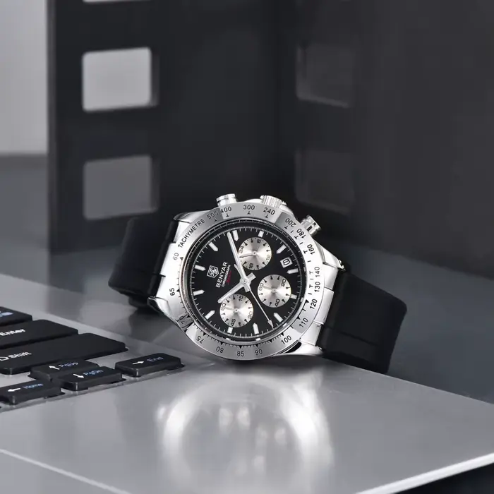 BENYAR nouvelles montres à Quartz décontractées pour hommes lunette en acier bracelet en Silicone étanche multifonctionnel montre-bracelet lumineuse pour homme