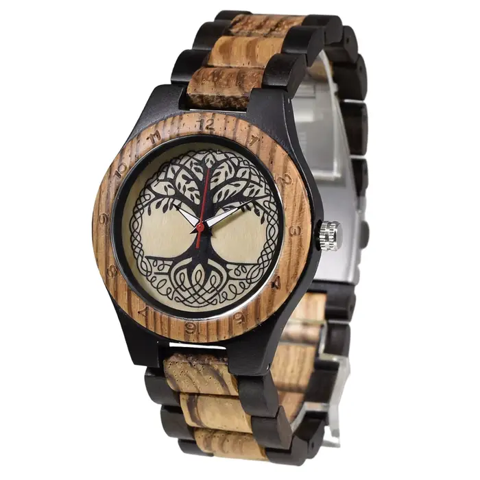 Montre décontractée en bois de zèbre pour femme, aiguilles lumineuses vives, style quotidien confort