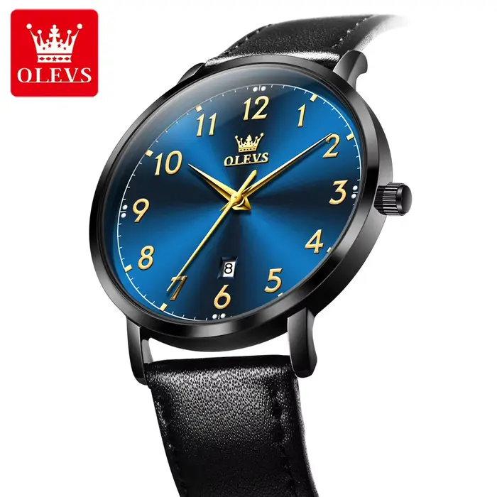 Montre homme OLEVS 5653 minimaliste quartz cadran numérique résistante à l'eau et aux chocs pour diverses occasions