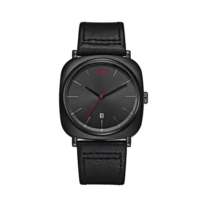 Montre TOMI de conception d'affaires élégante avec calendrier complet et boîtier carré pour homme occasions spéciales et tenues décontractées