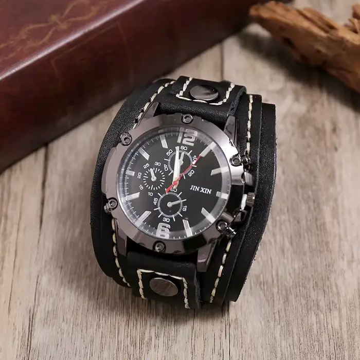 Montre à Quartz Vintage pour Hommes Grand Cadran Bracelet Cuir Occasions Spéciales