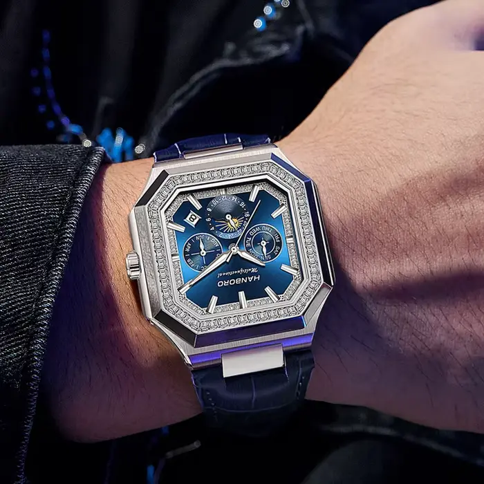 HANBORO – montre mécanique carrée entièrement automatique pour hommes